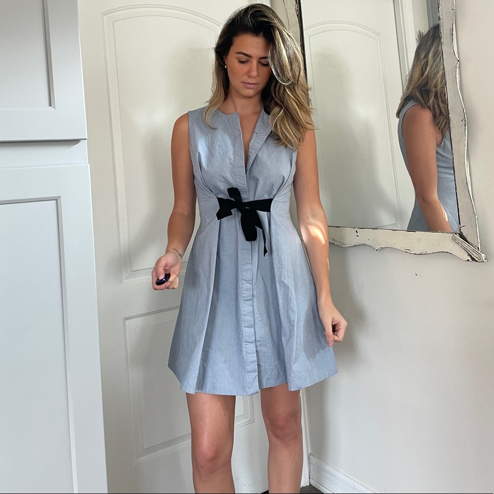&OTHER STORIES BLUE COTTON PLEATED BOW DRESS
